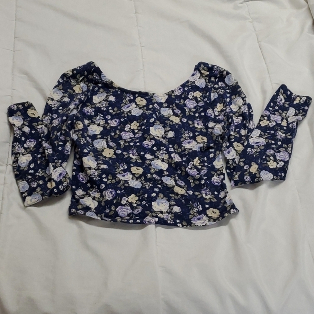 Forever 21 Blue Ruffled Crop Blouse